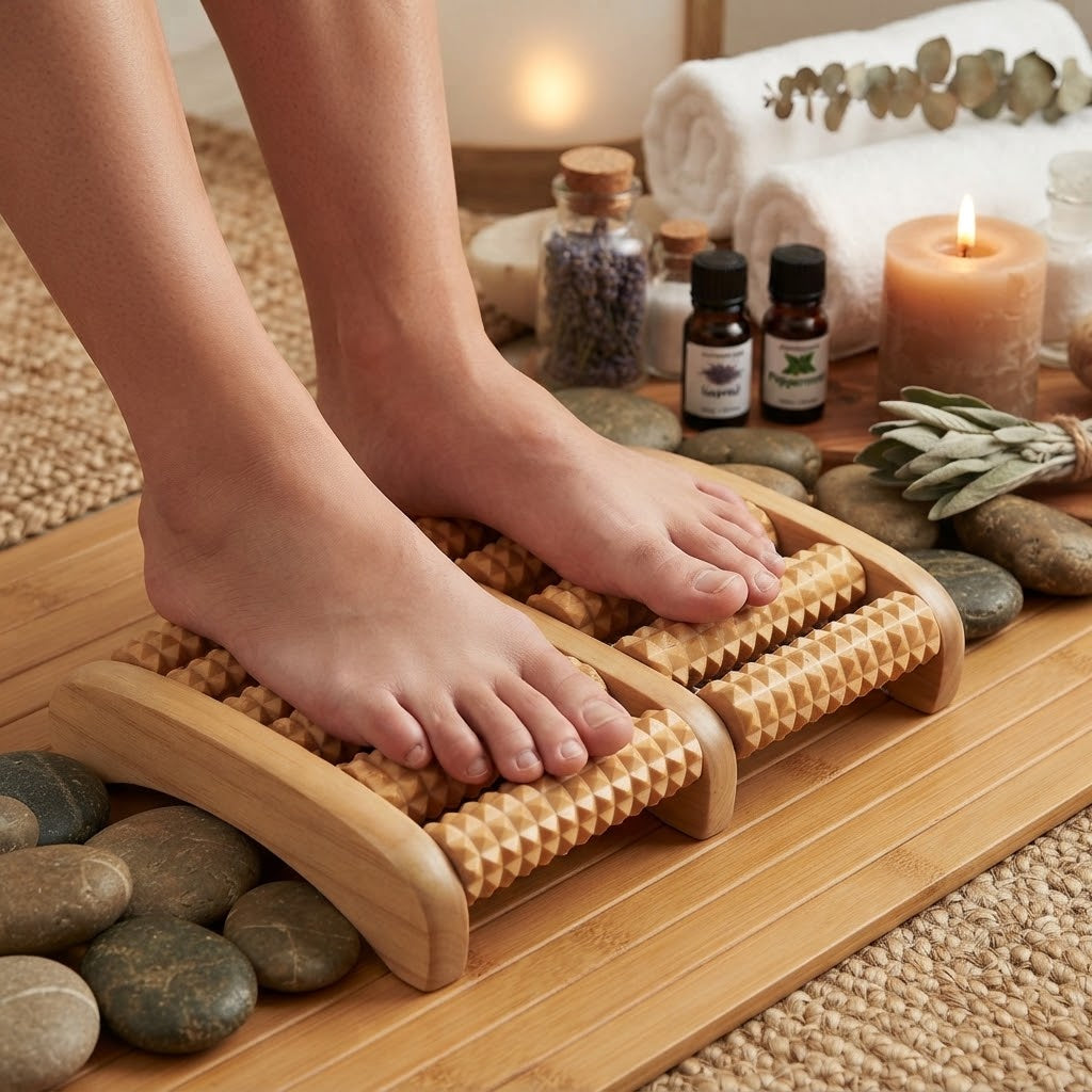 Wooden Foot Massager Roller for Reflexology and Stress Relief